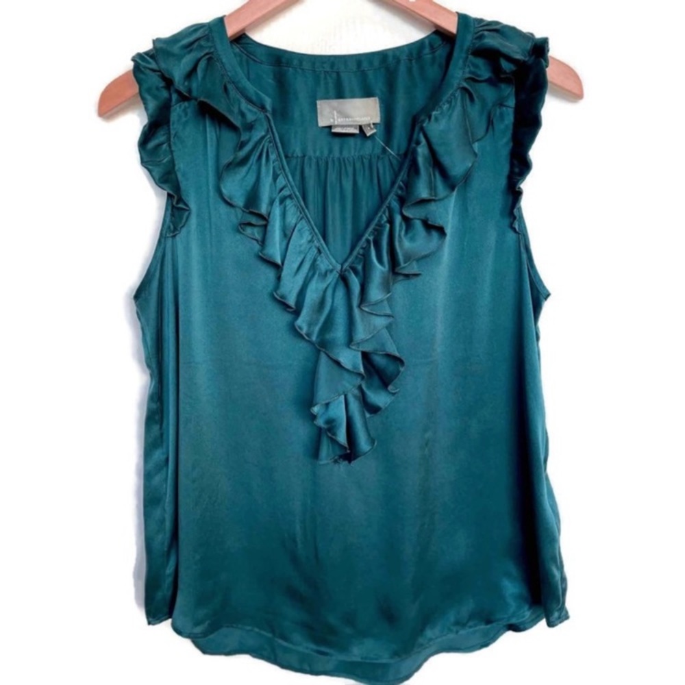 Anthropologie Lavinia Silk Ruffle Sleeveless Blouse Blue Small NWT